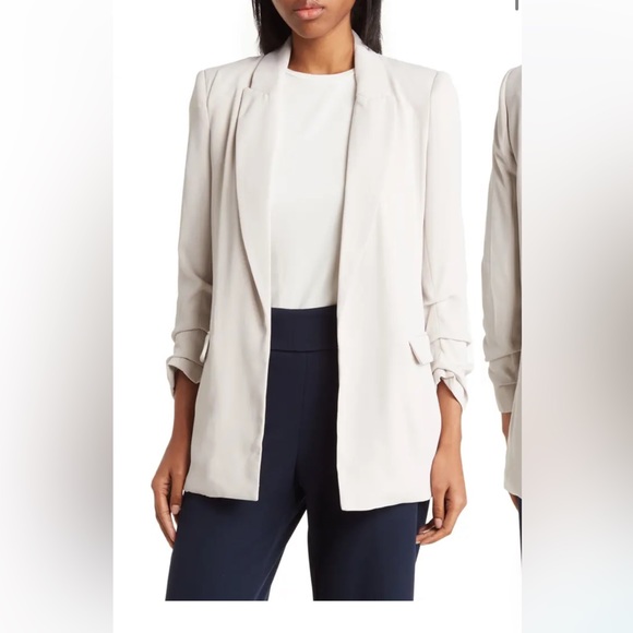 NWT Tahari Cuffed Sleeves Open Front Blazer in Stone/ Light Gray in size Large - Picture 1 of 9